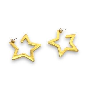 Star hoop earrings yellow Gold tone cut‎ out celestial
